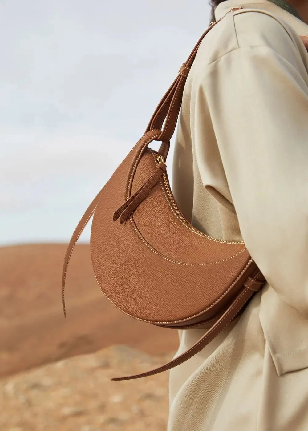 Sculpted Genuine Leather Hobo Bag