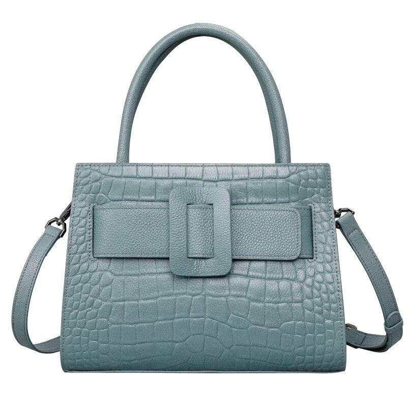 Genuine Leather Messenger Bag with Croc-Effect Detail