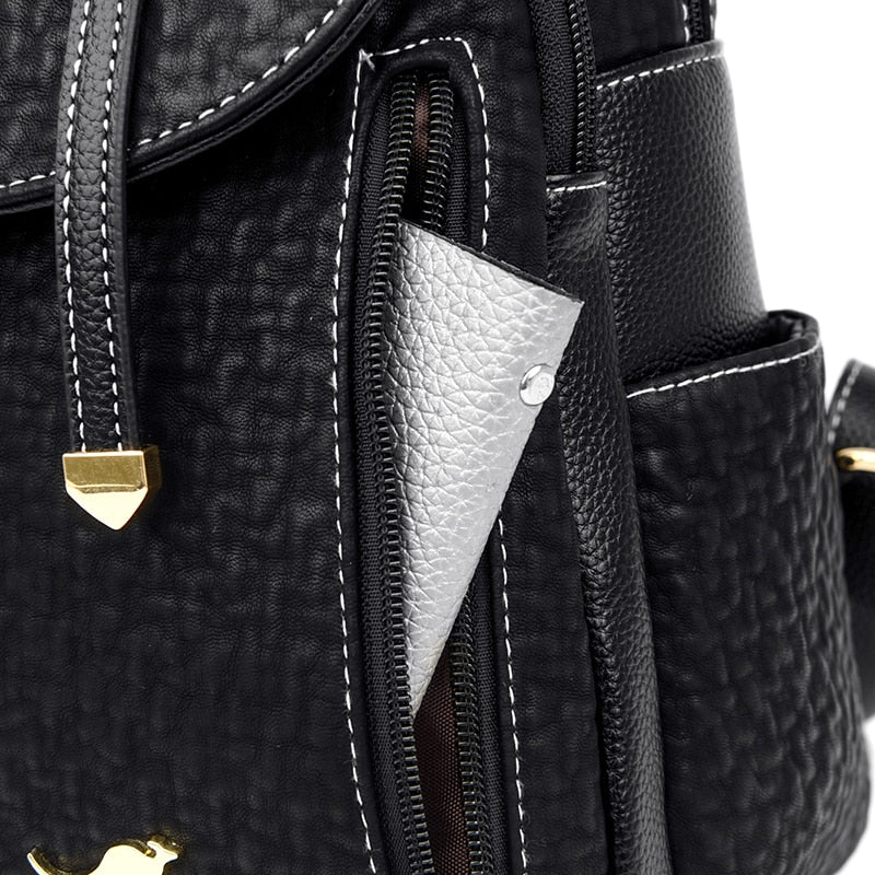 Synthetic Leather Backpack with Timeless Detail