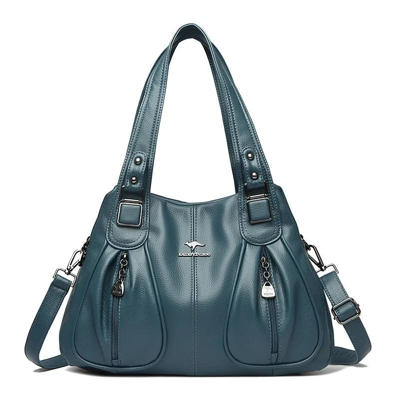 Genuine Leather Bucket Bag with Contemporary Detail