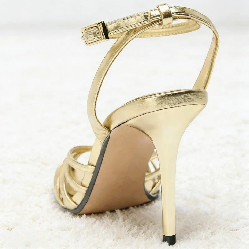 Signature Sabine Metallic-Gold Stiletto Sandals
