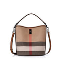 Genuine Leather Bucket Bag with Plaid Detail