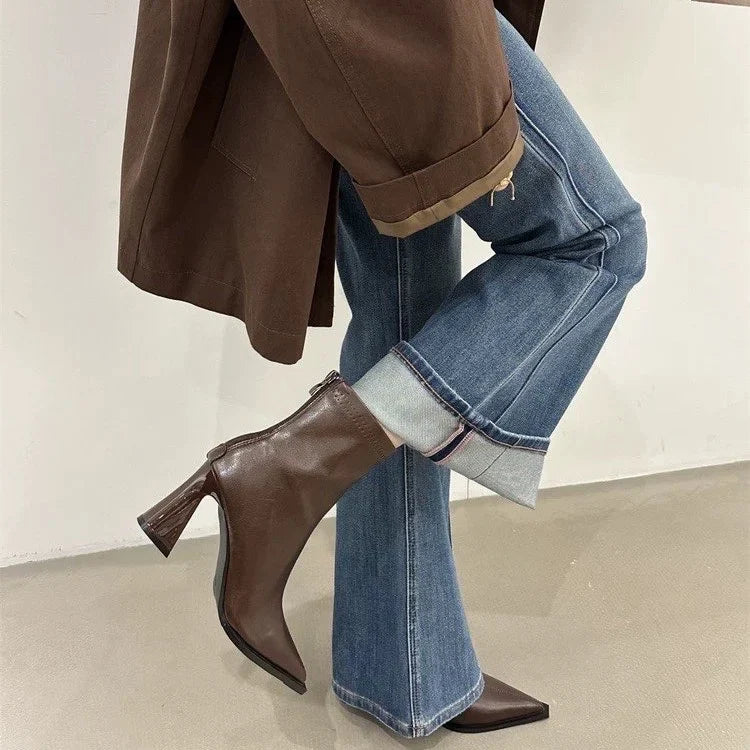 Refined Pointed-Toe Leather Booties
