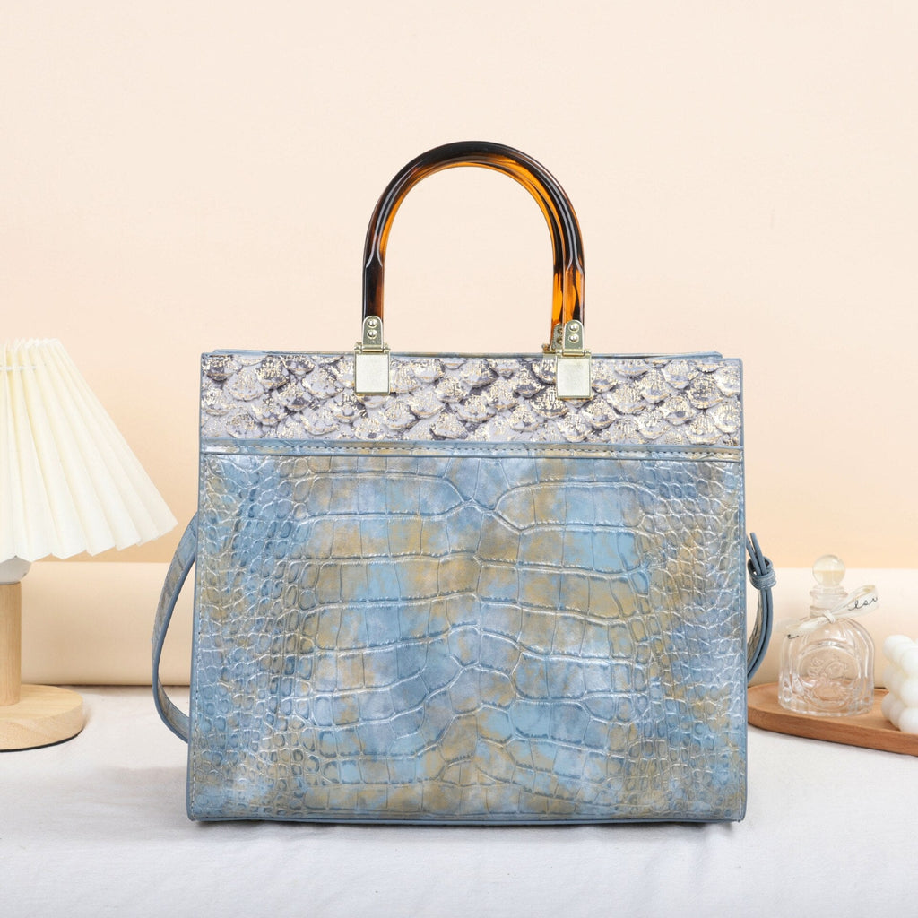 Croc-Effect Messenger Bag in Genuine Leather