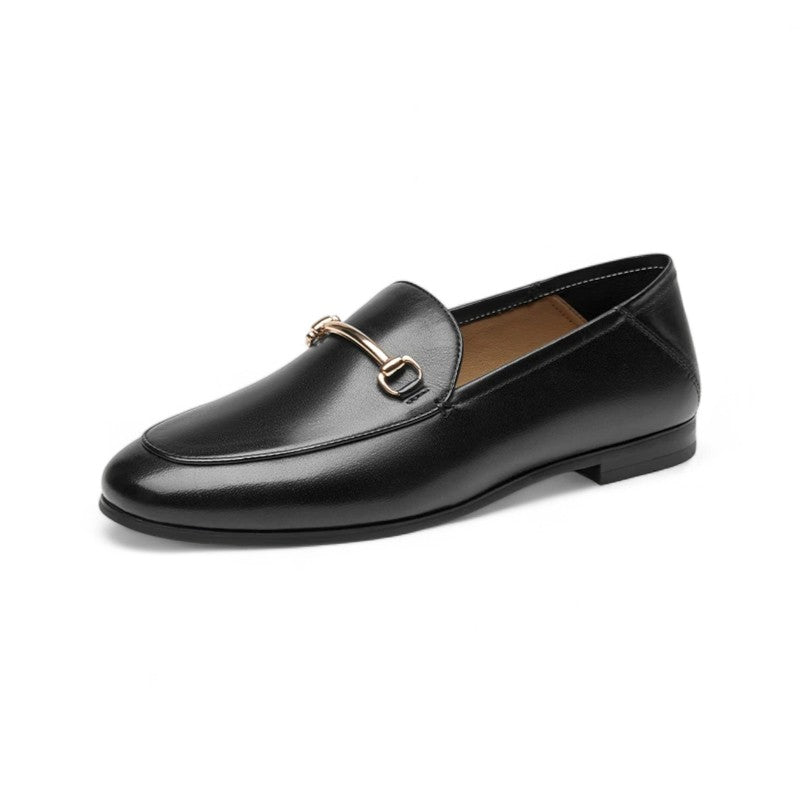Refined Havana Leather Loafers with Metal Hardware