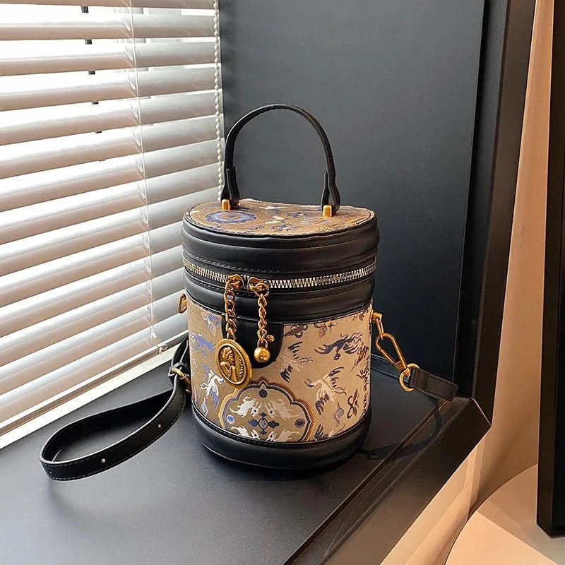 Leather Crossbody Bag with Embroidered Detail