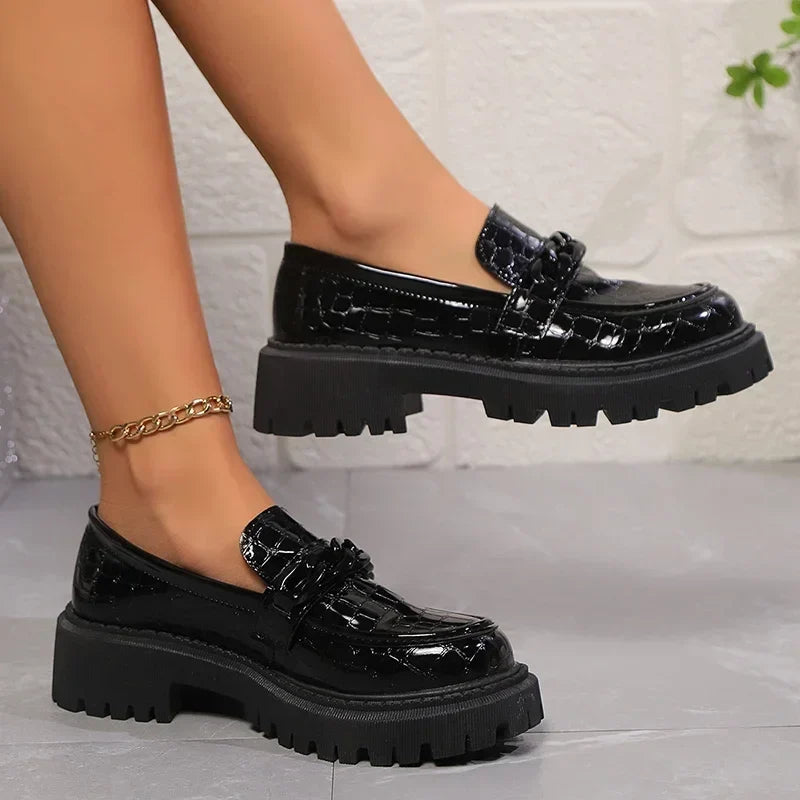 Sleek Patent Croc-Embossed Loafers