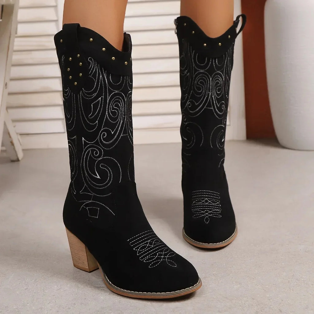 Classic Western Suede Mid-Calf Boots