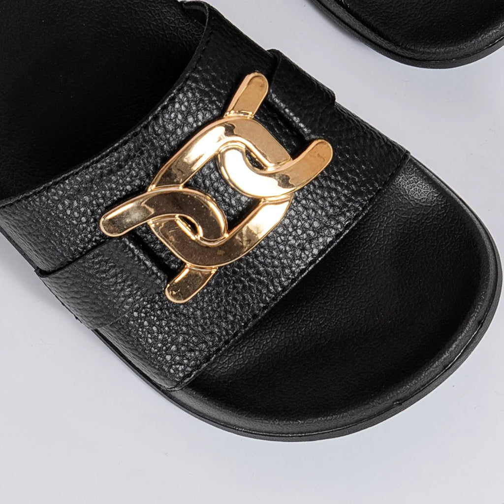 Polished Anouk Metallic-Detail Wide-Strap Sandals