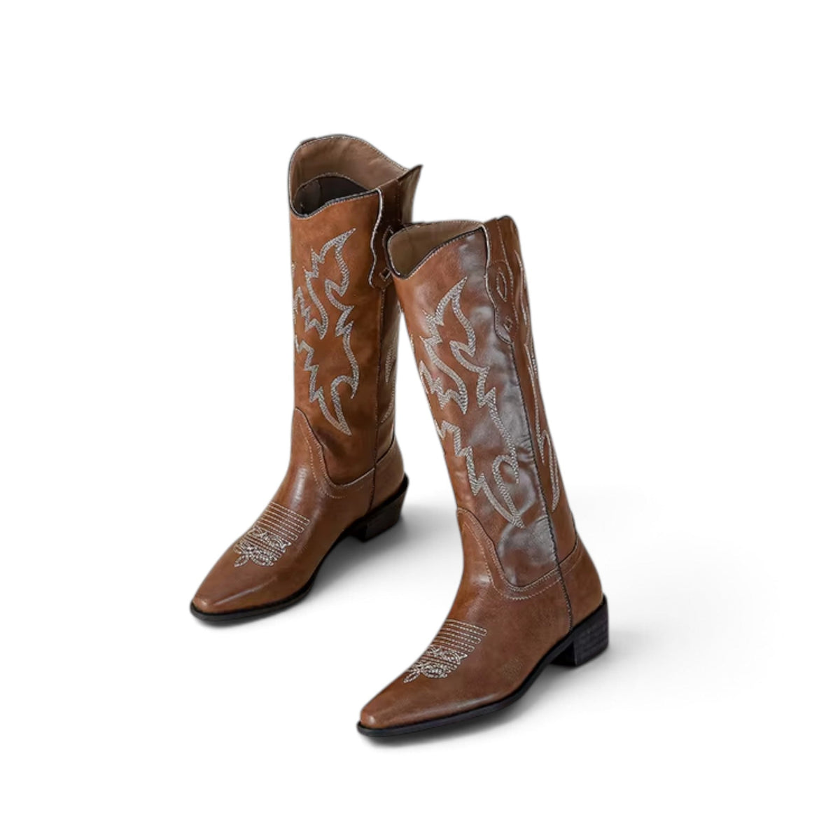 Heritage-Inspired Brown Embroidered Heeled Western Boots