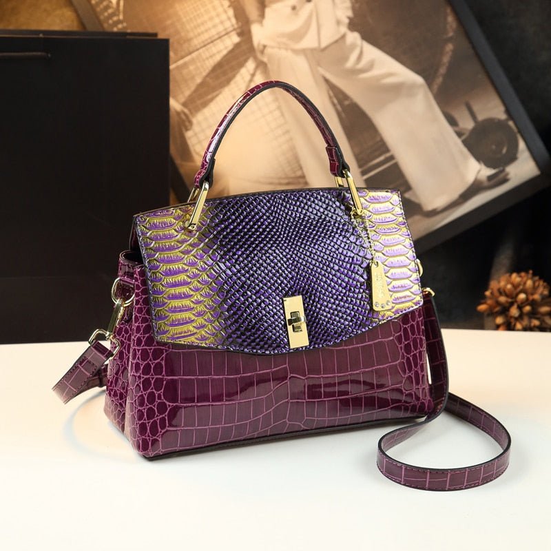Snake-Effect Genuine Leather Crossbody Bag