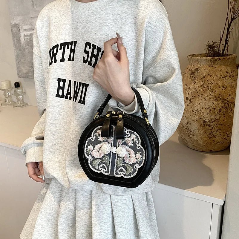Embroidered Floral PU Leather Crossbody Bag