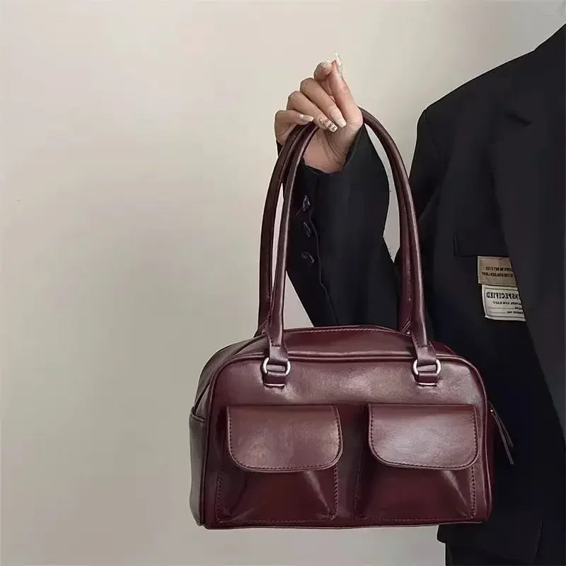 Refined Multi-Pocket Leather Shoulder Bag