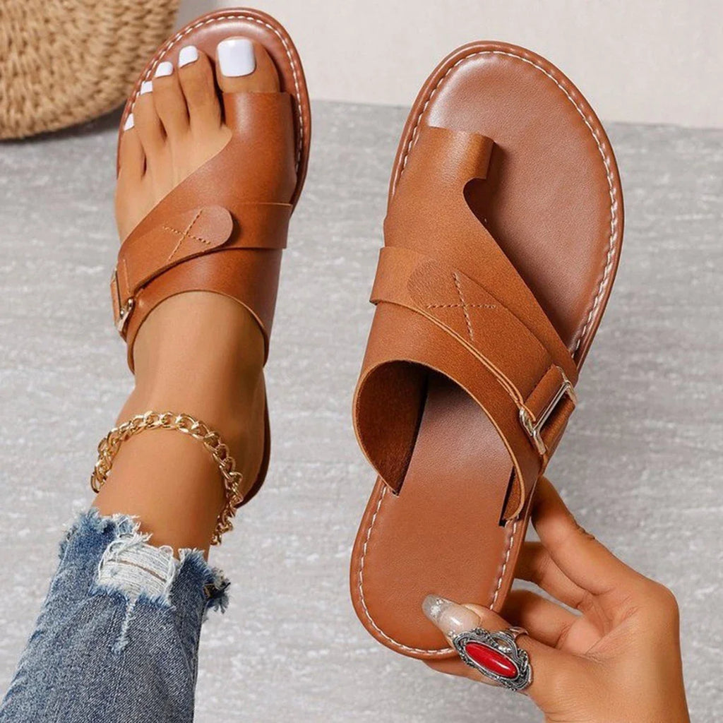 Sleek Norali Asymmetric-Strap Leather Mules