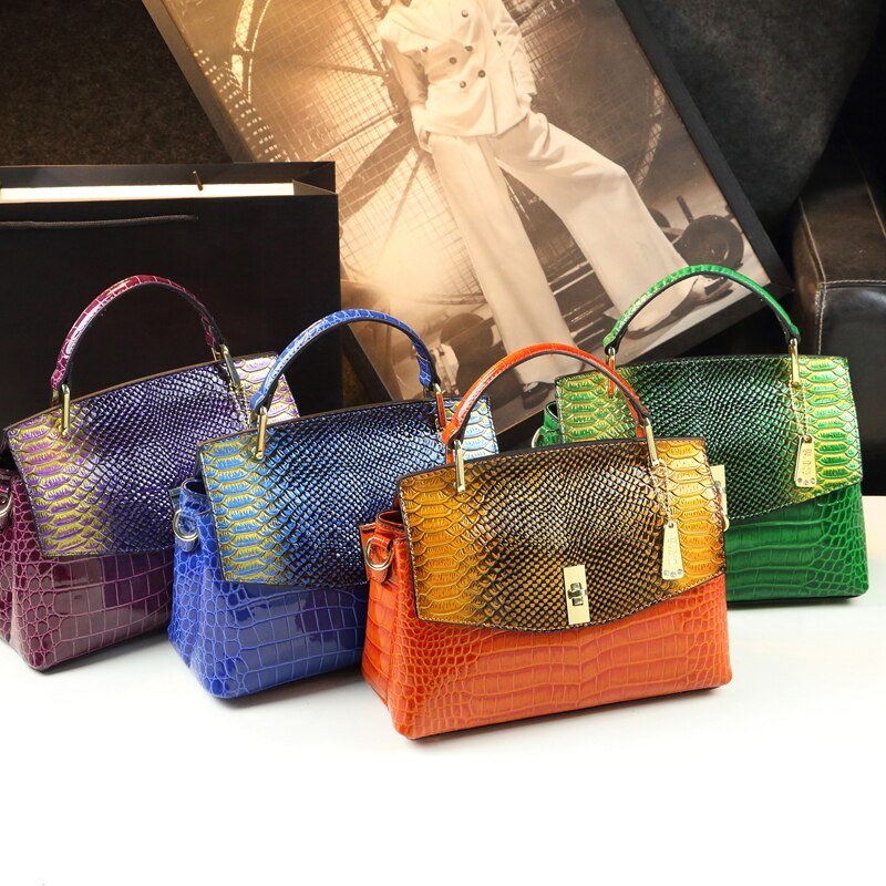 Snake-Effect Genuine Leather Crossbody Bag