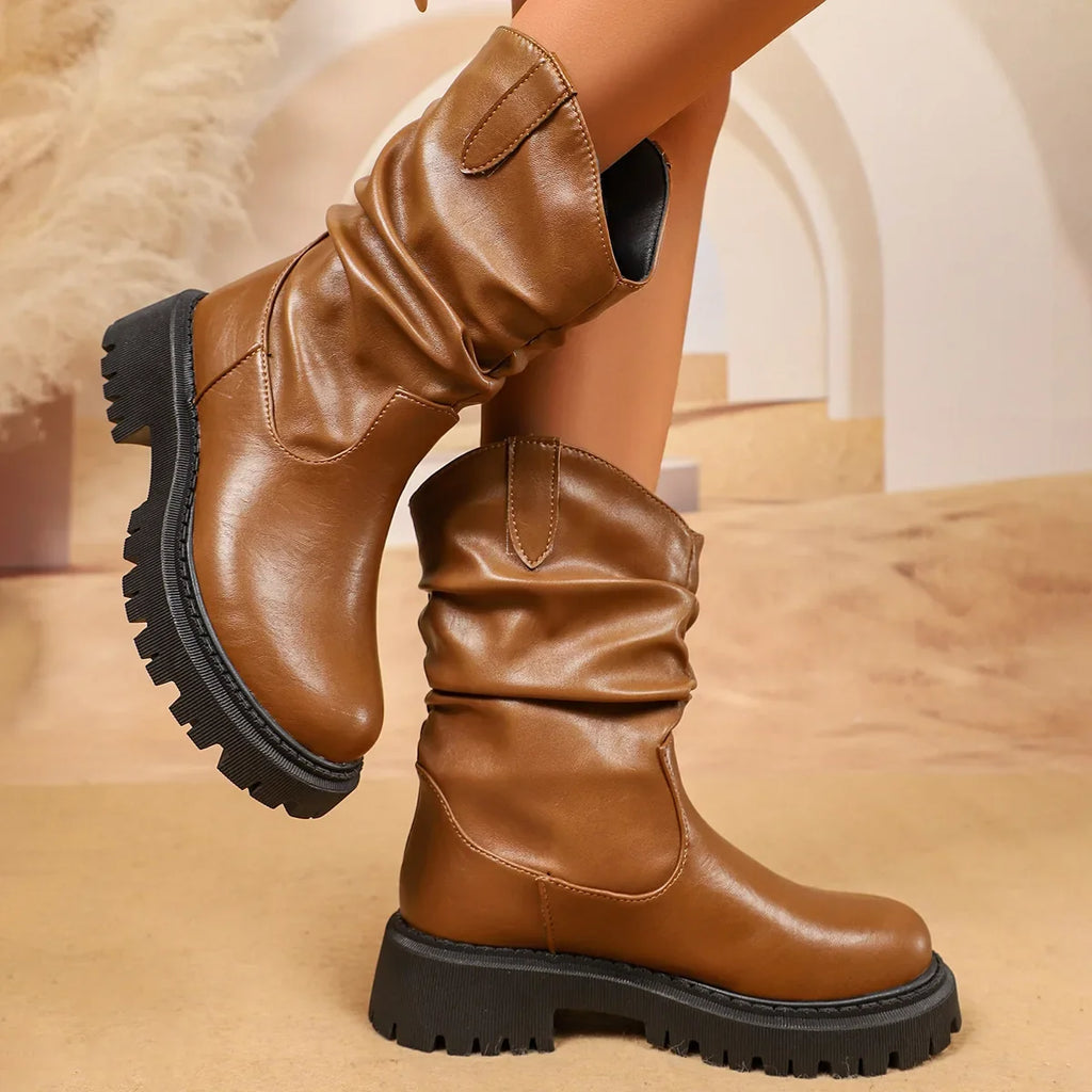 Modern Smooth Leather Booties with Chunky Sole