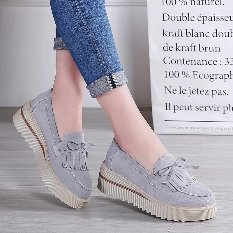 Weekend Suede Wedge Loafers with Fringe
