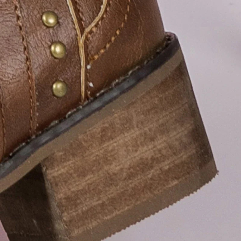 Bold Studded Vintage Mid-Calf Western Boots
