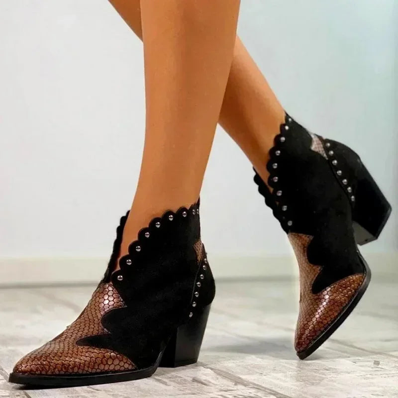 Bold Galiana Studded Vintage Western Ankle Boots