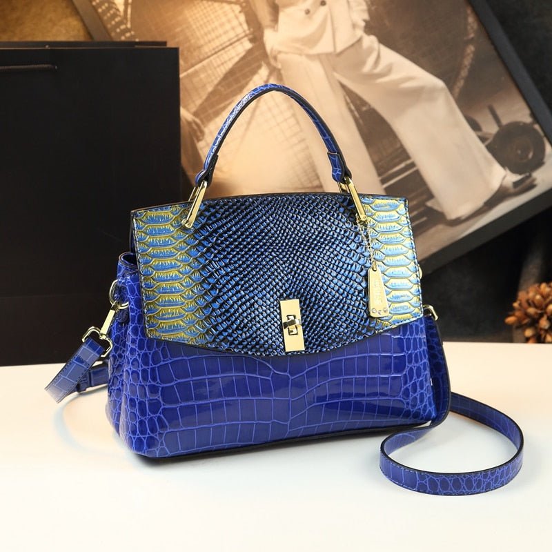 Snake-Effect Genuine Leather Crossbody Bag
