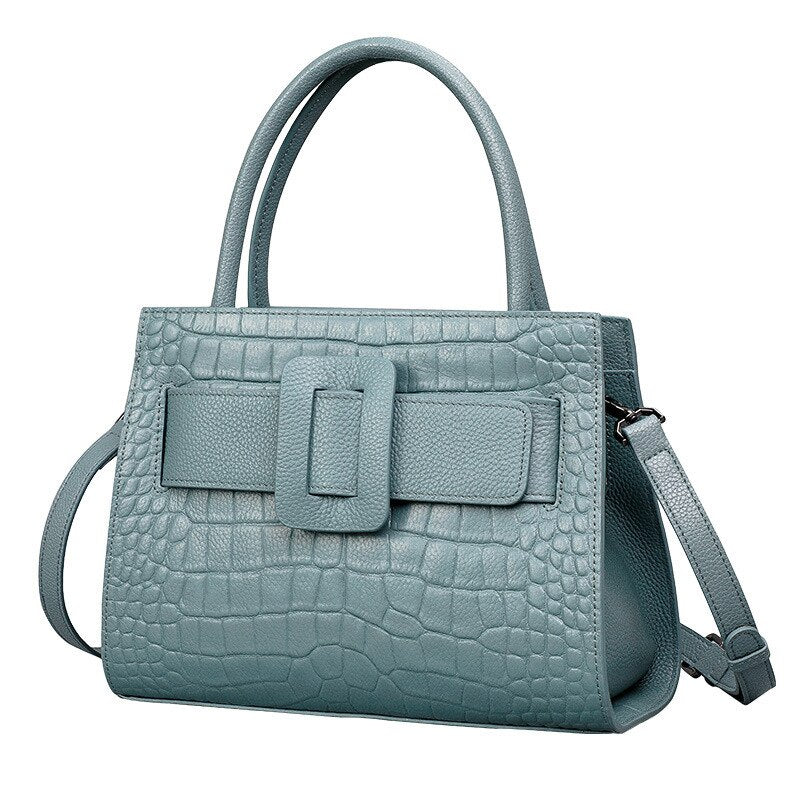 Genuine Leather Messenger Bag with Croc-Effect Detail