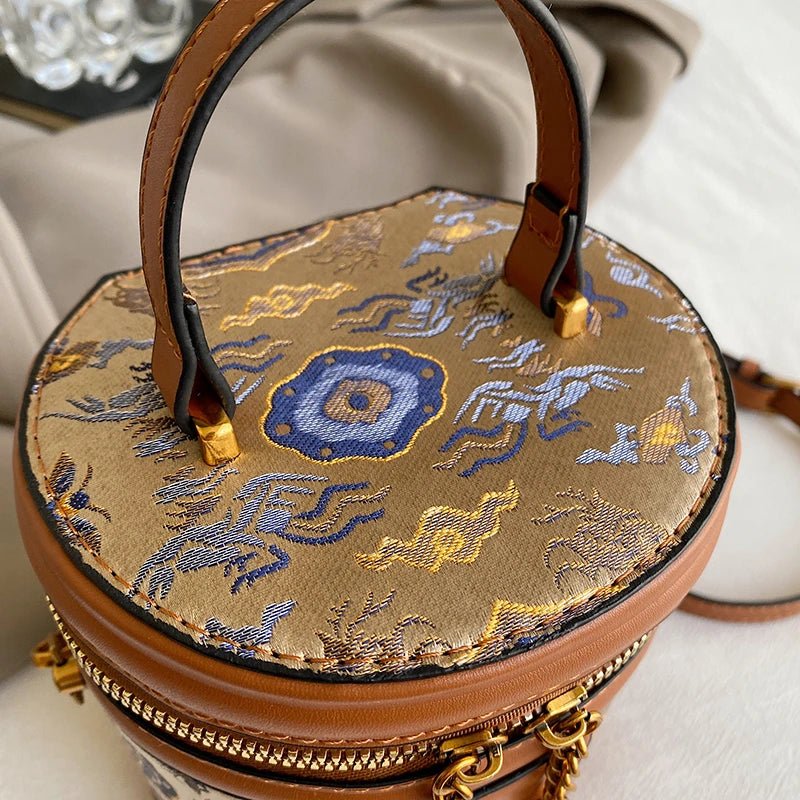 Leather Crossbody Bag with Embroidered Detail