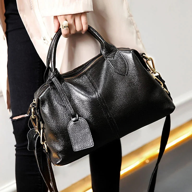 Understated Textured Leather Bag with Removable Strap