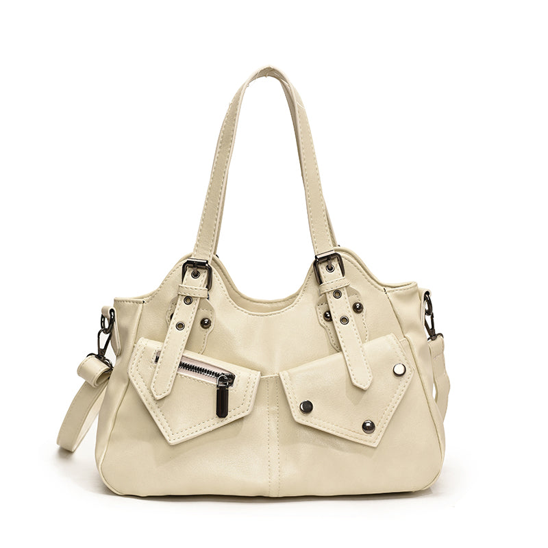 Essential Multi-Pocket Leather Shoulder Bag