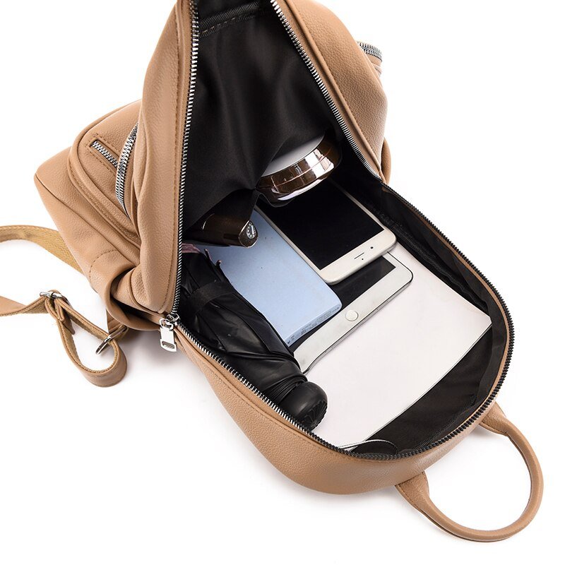 Leather Backpack with Round Detail