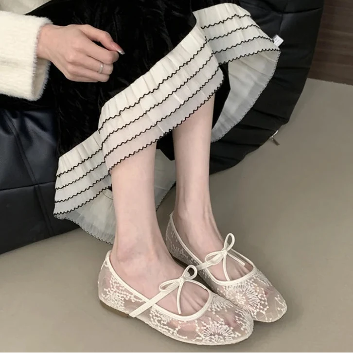 Signature Embroidered Lace Ballet Flats