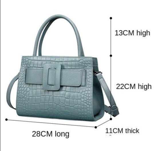 Genuine Leather Messenger Bag with Croc-Effect Detail