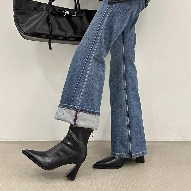 Refined Pointed-Toe Leather Booties