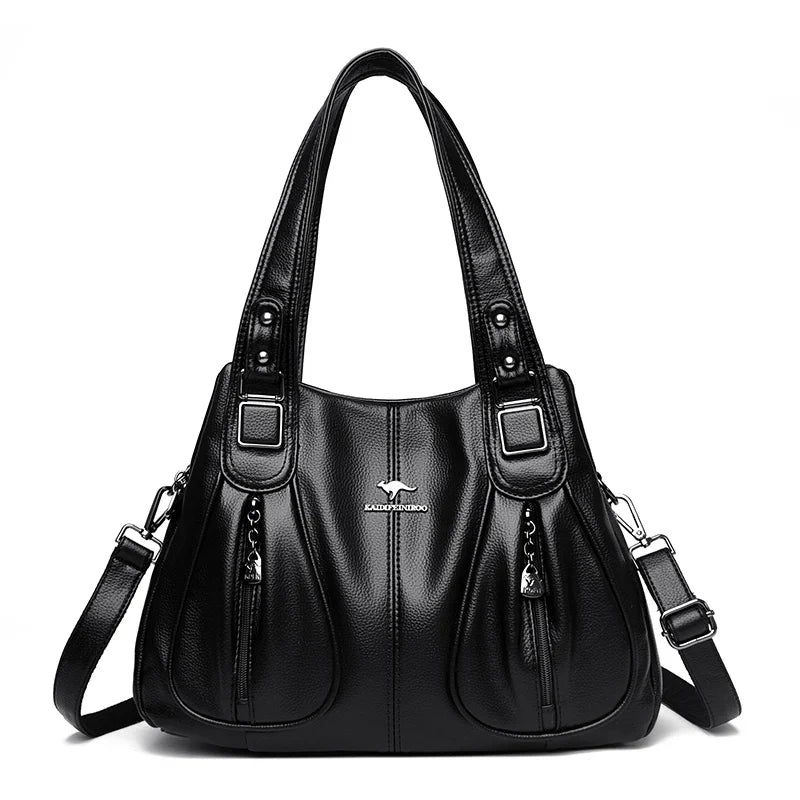Genuine Leather Bucket Bag with Contemporary Detail