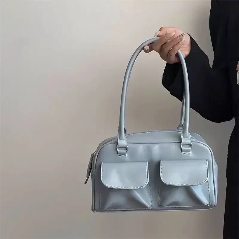 Refined Multi-Pocket Leather Shoulder Bag