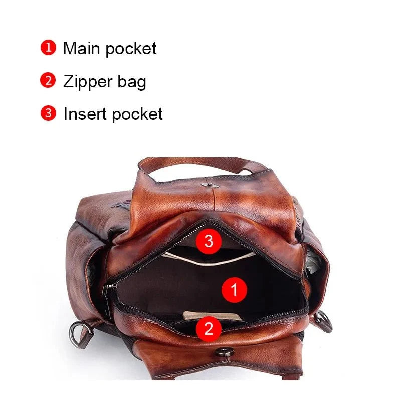 Genuine Leather Backpack with Sculpted Detail