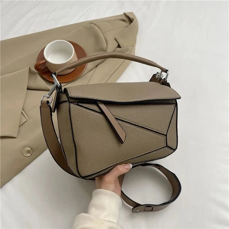 PU Leather Shoulder Bag with Geometric Detail