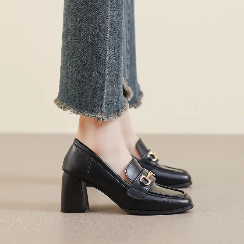 City-Ready Elysia Block Heel Loafers in Smooth Leather