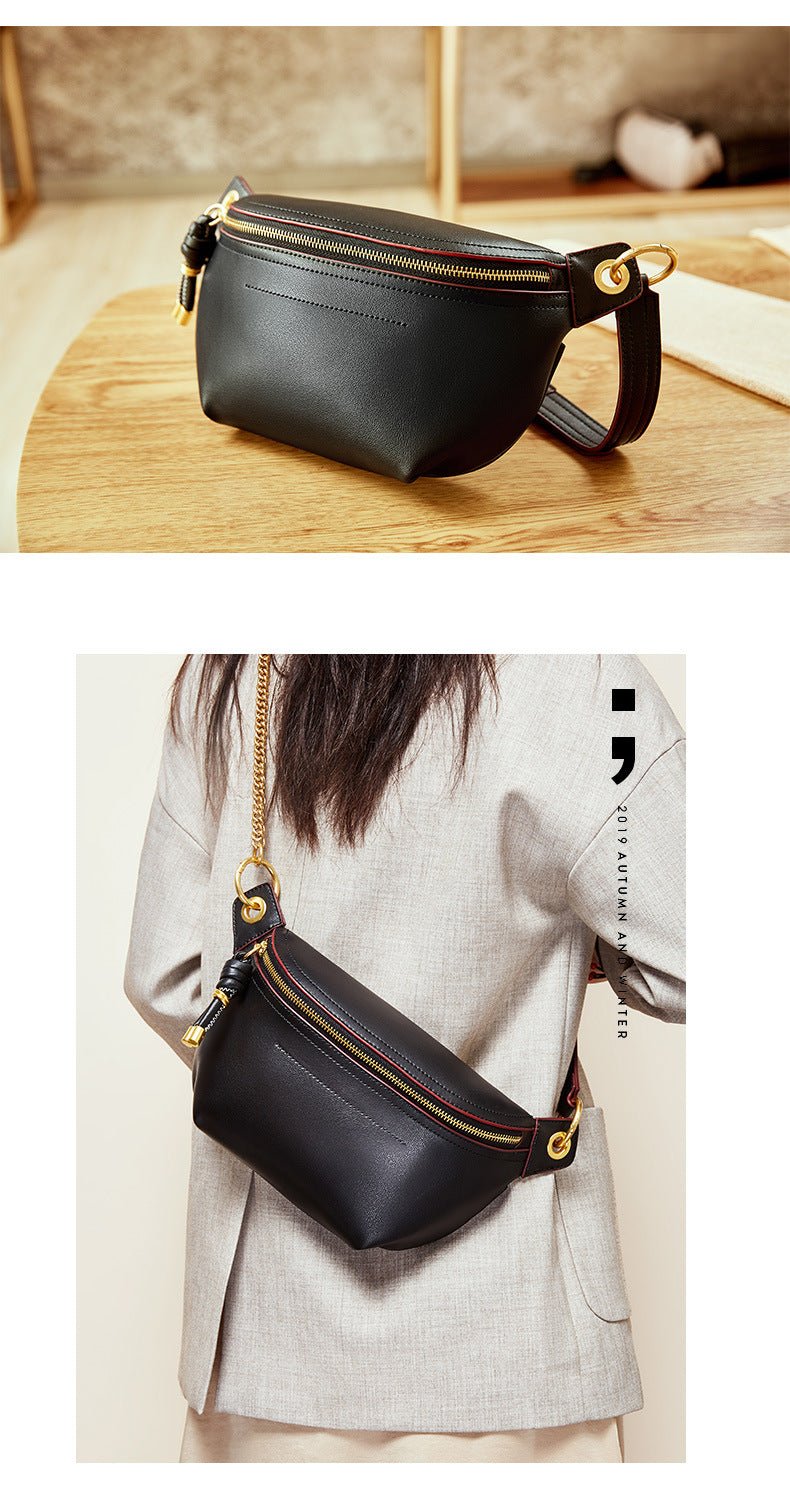 Genuine Leather Chest Bag with Statement Detail