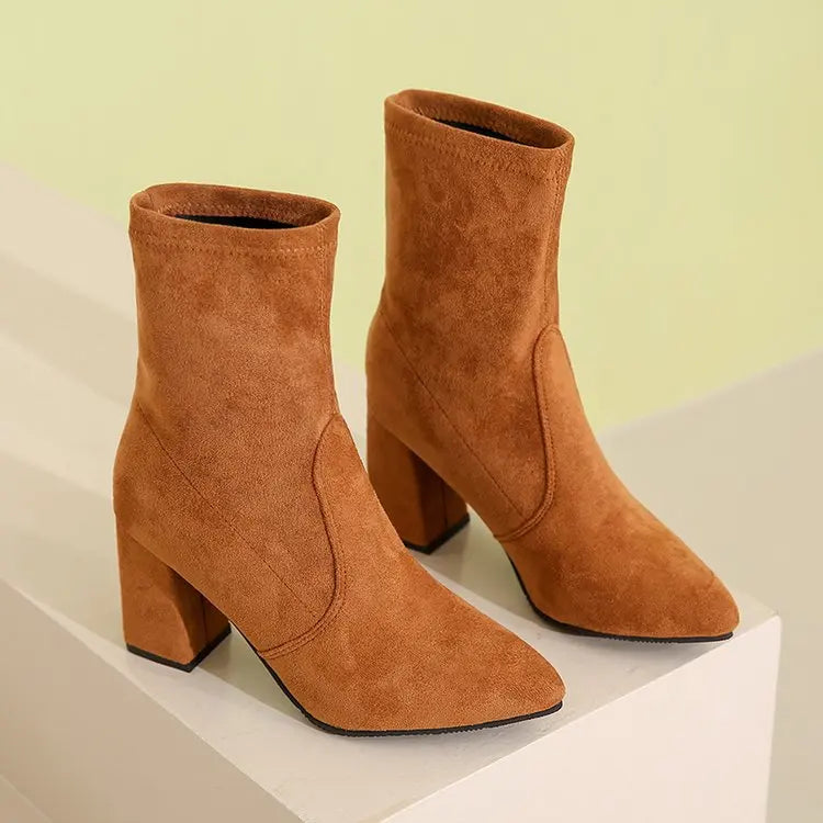 Refined Suede Booties with Slender Heel