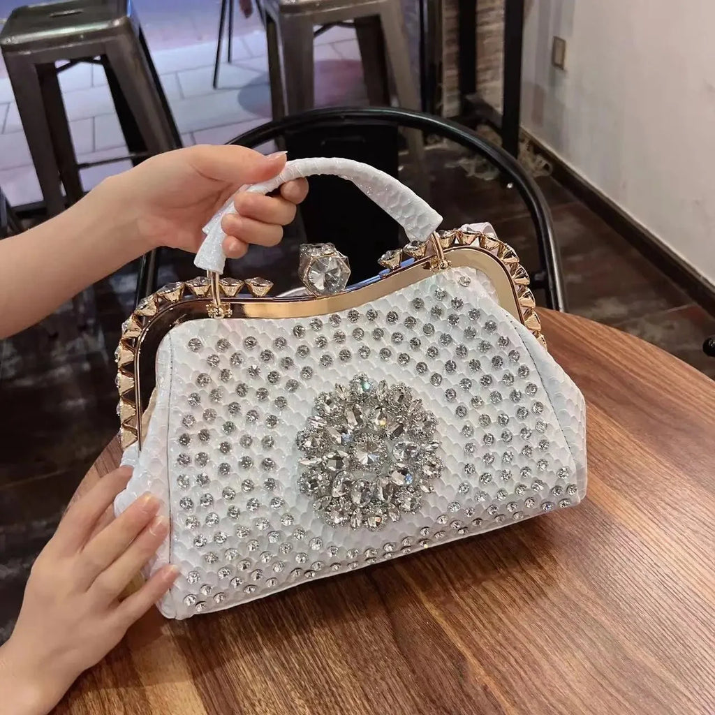 Diamond-Embellished Genuine Leather Messenger Bag