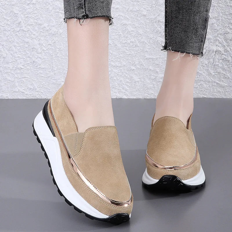 Effortless Suede Wedge Loafers with Platform Sole