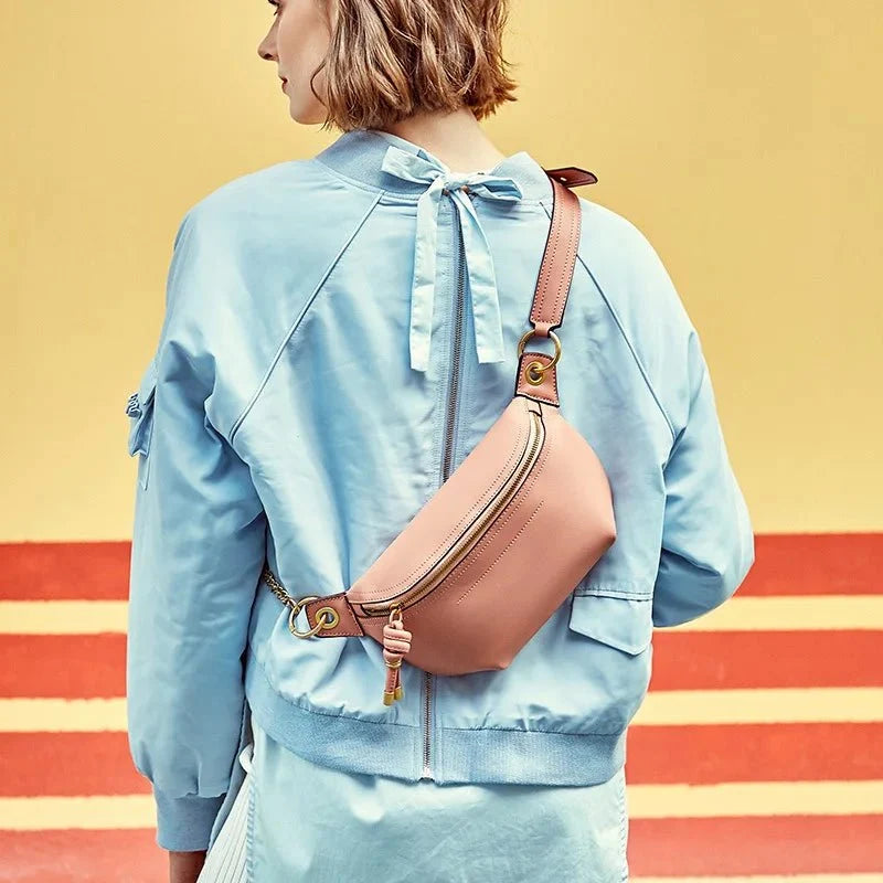 Genuine Leather Chest Bag with Statement Detail