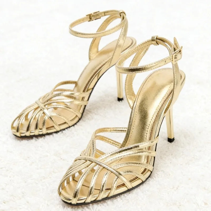 Signature Sabine Metallic-Gold Stiletto Sandals