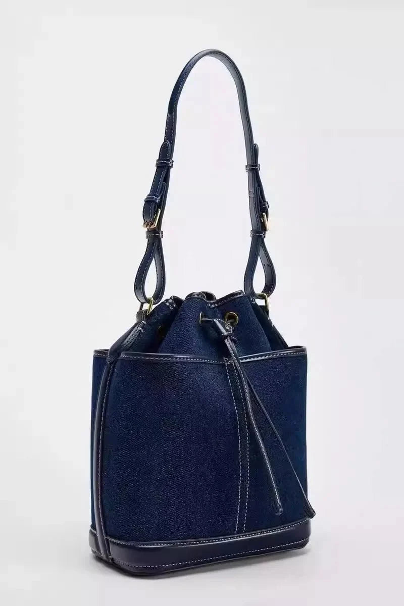 Drawstring PU Leather Bucket Bag