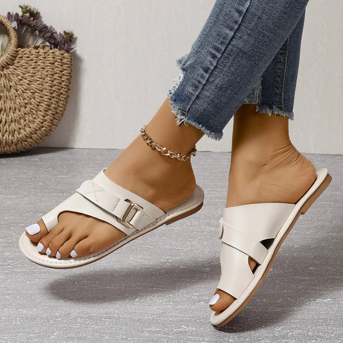 Sleek Norali Asymmetric-Strap Leather Mules