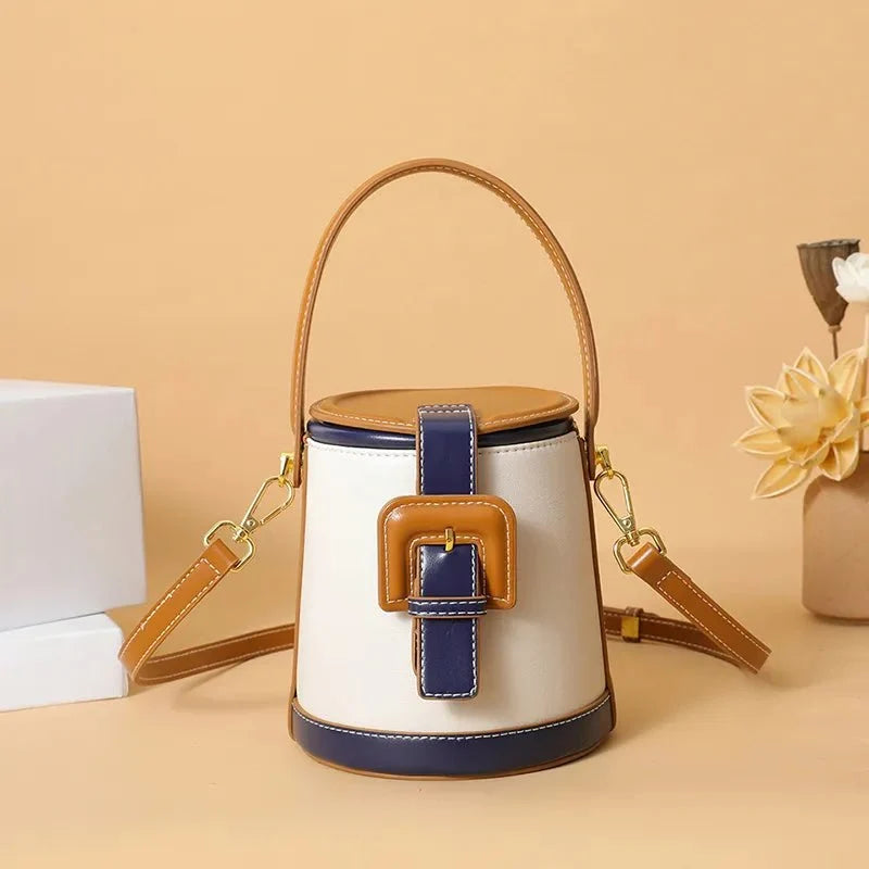 Box-Shape Genuine Leather Crossbody Bag