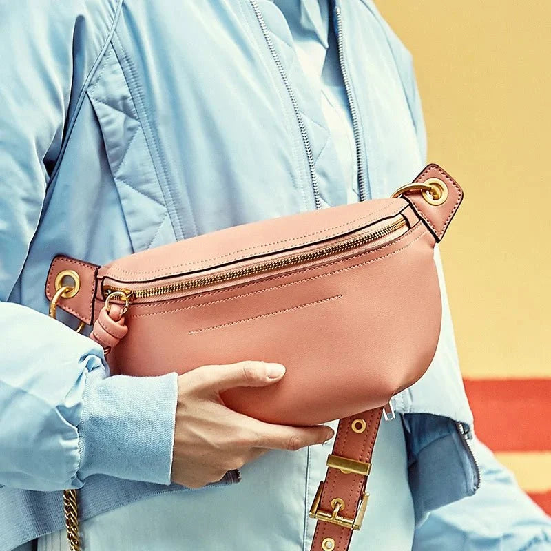 Genuine Leather Chest Bag with Statement Detail