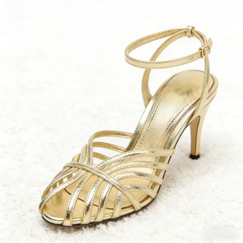 Signature Sabine Metallic-Gold Stiletto Sandals