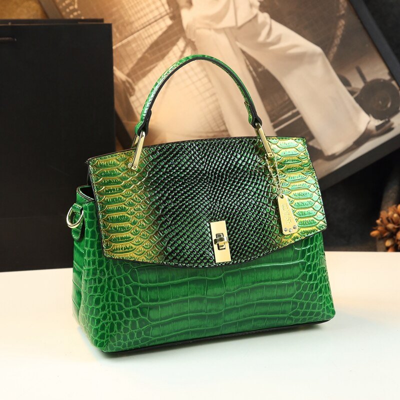 Snake-Effect Genuine Leather Crossbody Bag