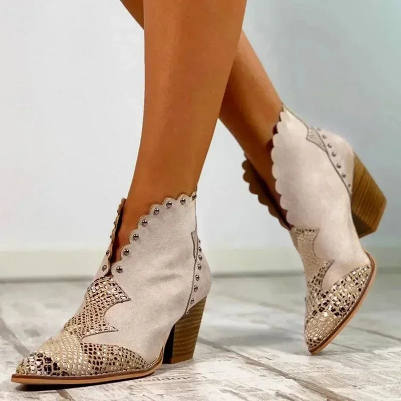 Bold Galiana Studded Vintage Western Ankle Boots
